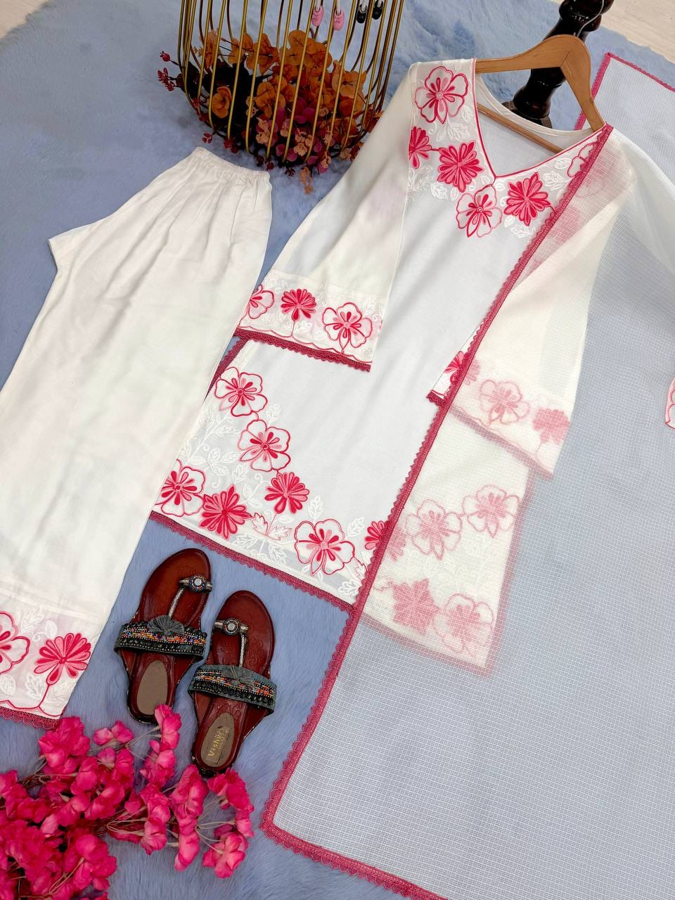 Designer Party Wear Look Pur Satin Rayon Top & Farshi Palazzo With Dupatta set