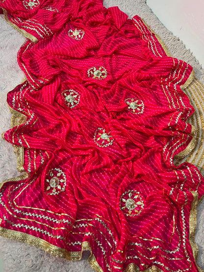 Rani Pink color Saree With Unstitched Blouse