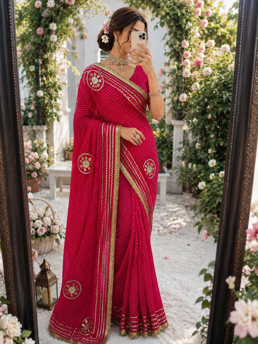 Rani Pink color Saree With Unstitched Blouse
