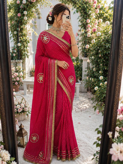 Rani Pink color Saree With Unstitched Blouse