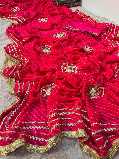 Rani Pink color Saree With Unstitched Blouse