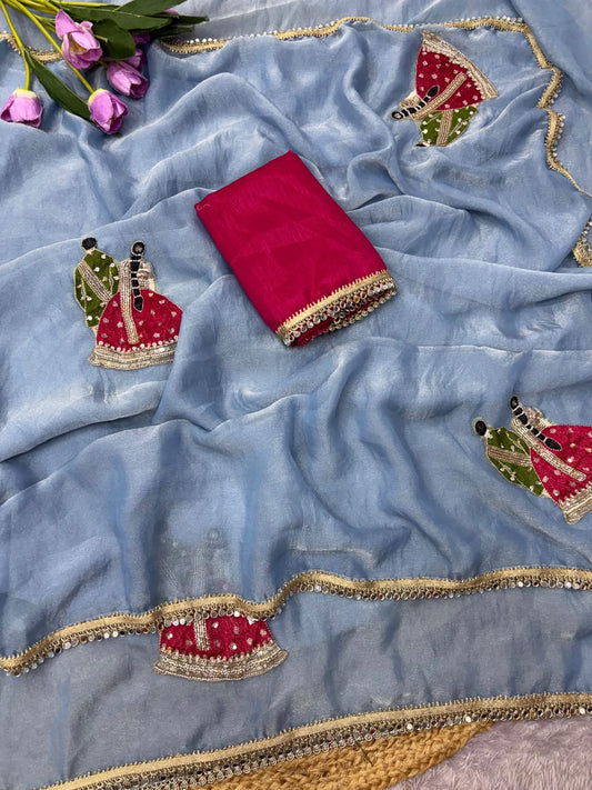Karwa Chauth Saree with Unstitched