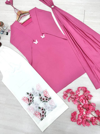 Designer Party Wear Look Pur Roman Silk Top Plazzo  & Dupatta set