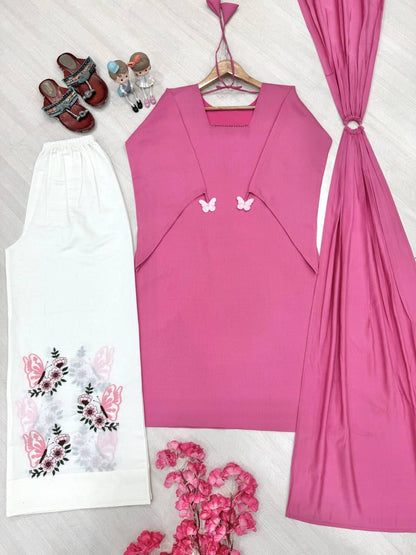Designer Party Wear Look Pur Roman Silk Top Plazzo  & Dupatta set