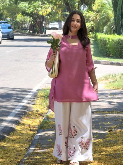 Designer Party Wear Look Pur Roman Silk Top Plazzo  & Dupatta set