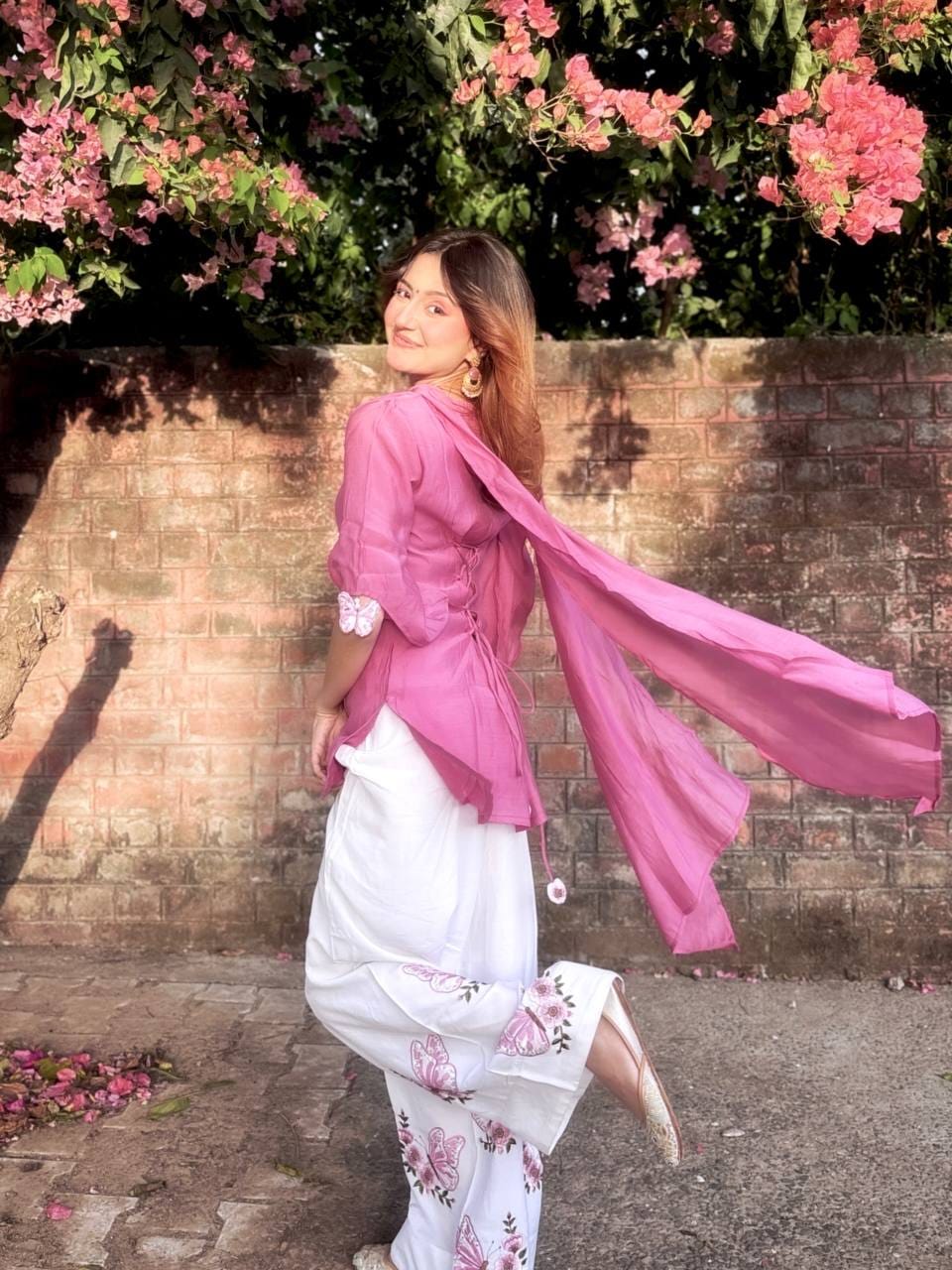 Designer Party Wear Look Pur Roman Silk Top Plazzo  & Dupatta set