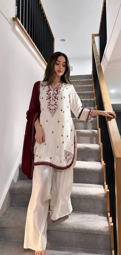 FANCY DESIGN COLLECTION 3 PIECE FANCY TOP WITH FARSHI SALWAR AND BEAUTIFUL DUPATTA