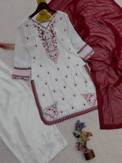 FANCY DESIGN COLLECTION 3 PIECE FANCY TOP WITH FARSHI SALWAR AND BEAUTIFUL DUPATTA