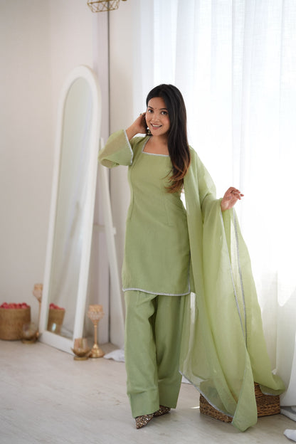 Designer Party Wear Look Crunchy Silk Top & Farshi Palazzo With Dupatta set