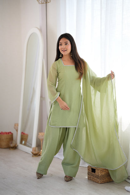 Designer Party Wear Look Crunchy Silk Top & Farshi Palazzo With Dupatta set