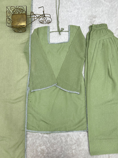 Designer Party Wear Look Crunchy Silk Top & Farshi Palazzo With Dupatta set
