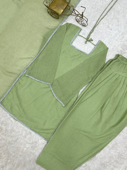 Designer Party Wear Look Crunchy Silk Top & Farshi Palazzo With Dupatta set