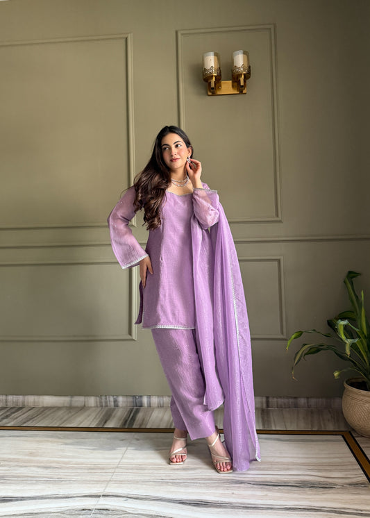 Designer Party Wear Look Crunchy Silk Top & Farshi Palazzo With Dupatta set