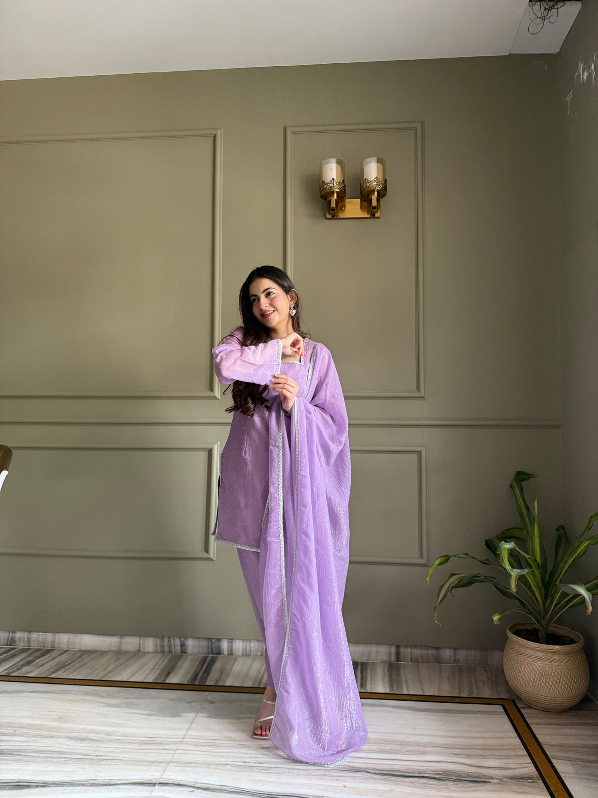 Designer Party Wear Look Crunchy Silk Top & Farshi Palazzo With Dupatta set