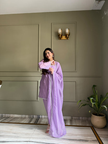 Designer Party Wear Look Crunchy Silk Top & Farshi Palazzo With Dupatta set