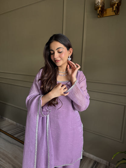 Designer Party Wear Look Crunchy Silk Top & Farshi Palazzo With Dupatta set