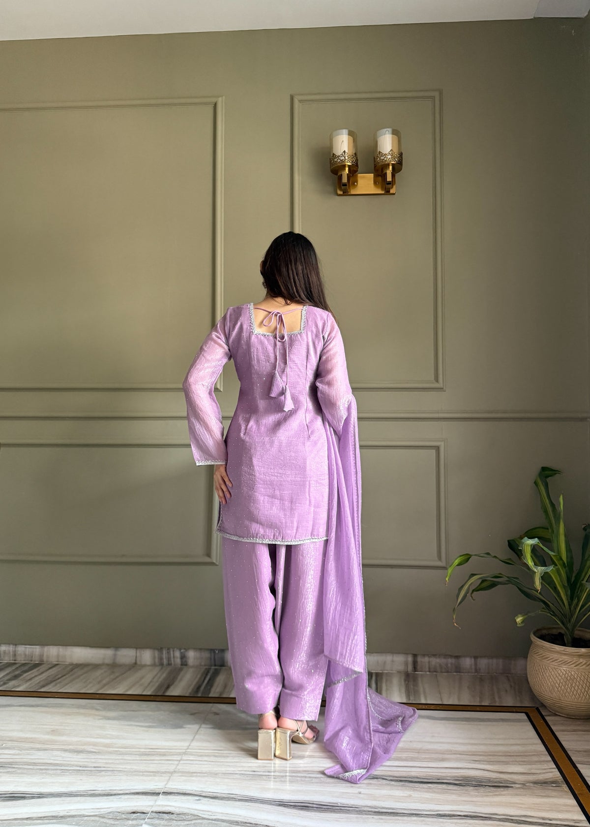 Designer Party Wear Look Crunchy Silk Top & Farshi Palazzo With Dupatta set
