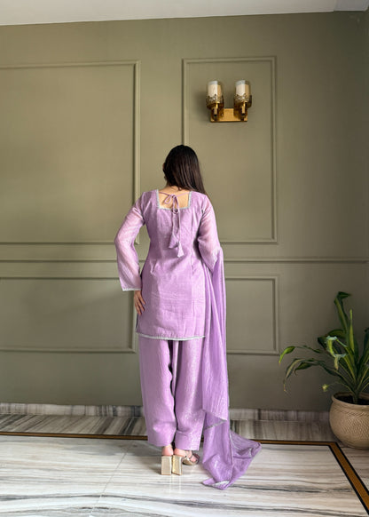 Designer Party Wear Look Crunchy Silk Top & Farshi Palazzo With Dupatta set