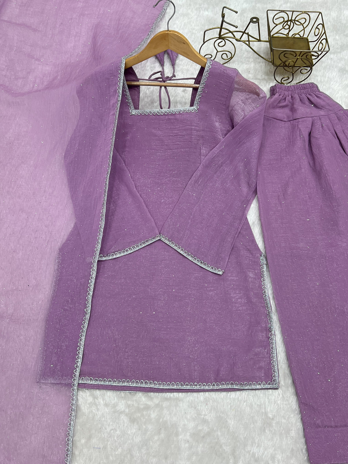 Designer Party Wear Look Crunchy Silk Top & Farshi Palazzo With Dupatta set