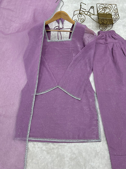Designer Party Wear Look Crunchy Silk Top & Farshi Palazzo With Dupatta set
