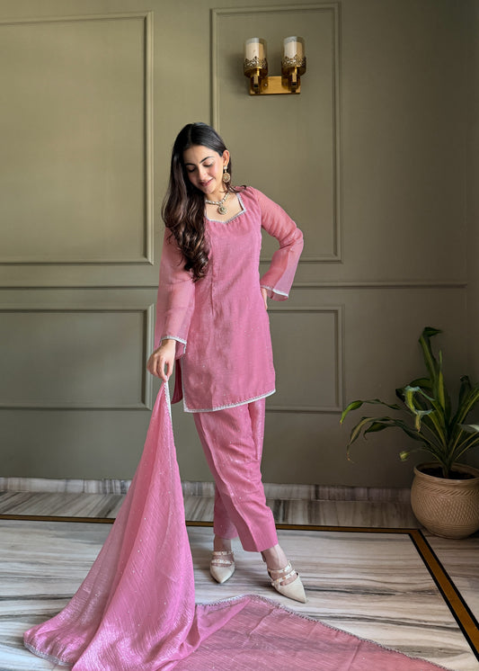 Designer Party Wear Look Crunchy Silk Top & Farshi Palazzo With Dupatta set
