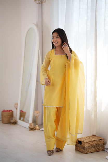 Designer Party Wear Look Crunchy Silk Top & Farshi Palazzo With Dupatta set