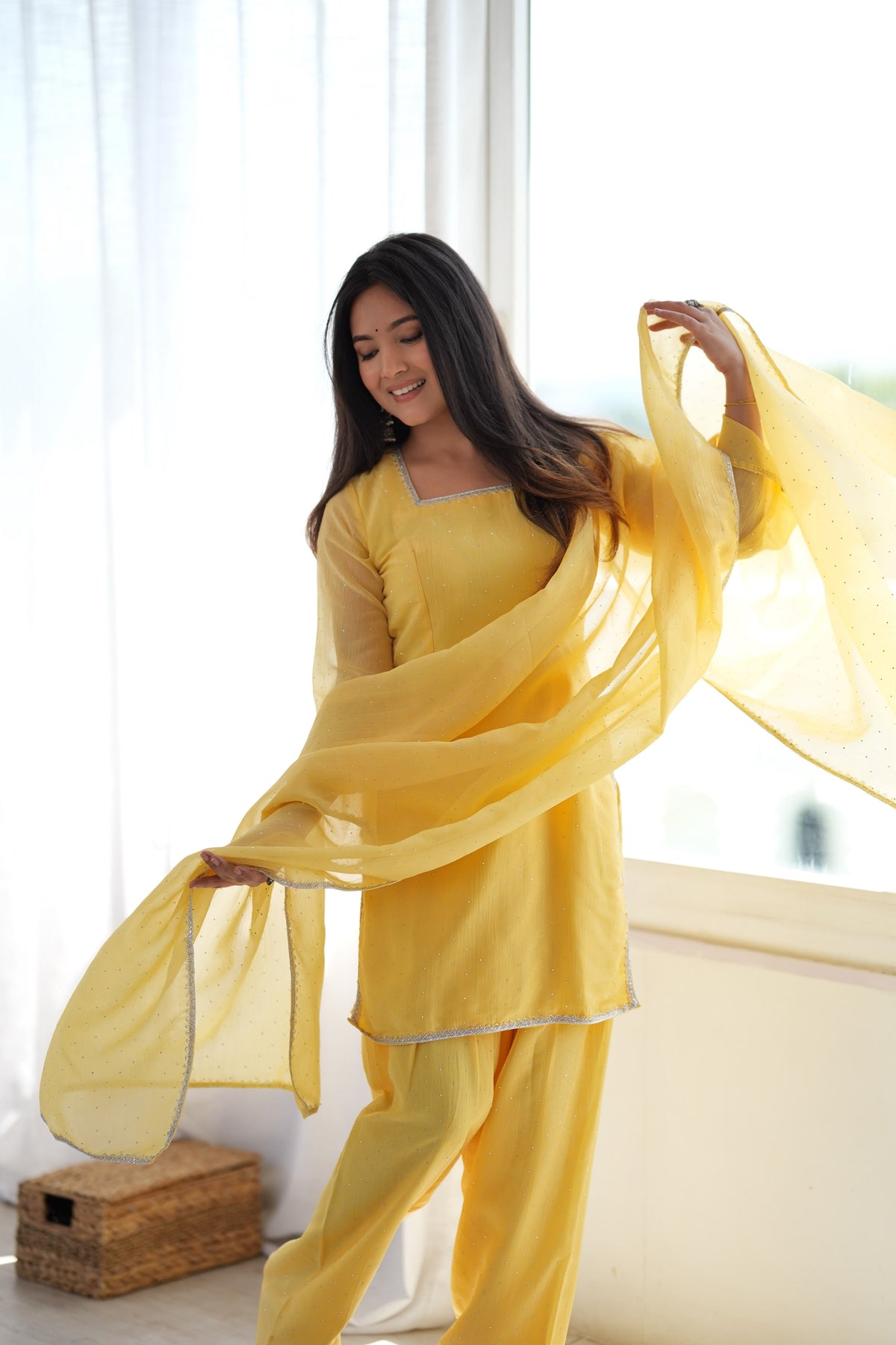 Designer Party Wear Look Crunchy Silk Top & Farshi Palazzo With Dupatta set