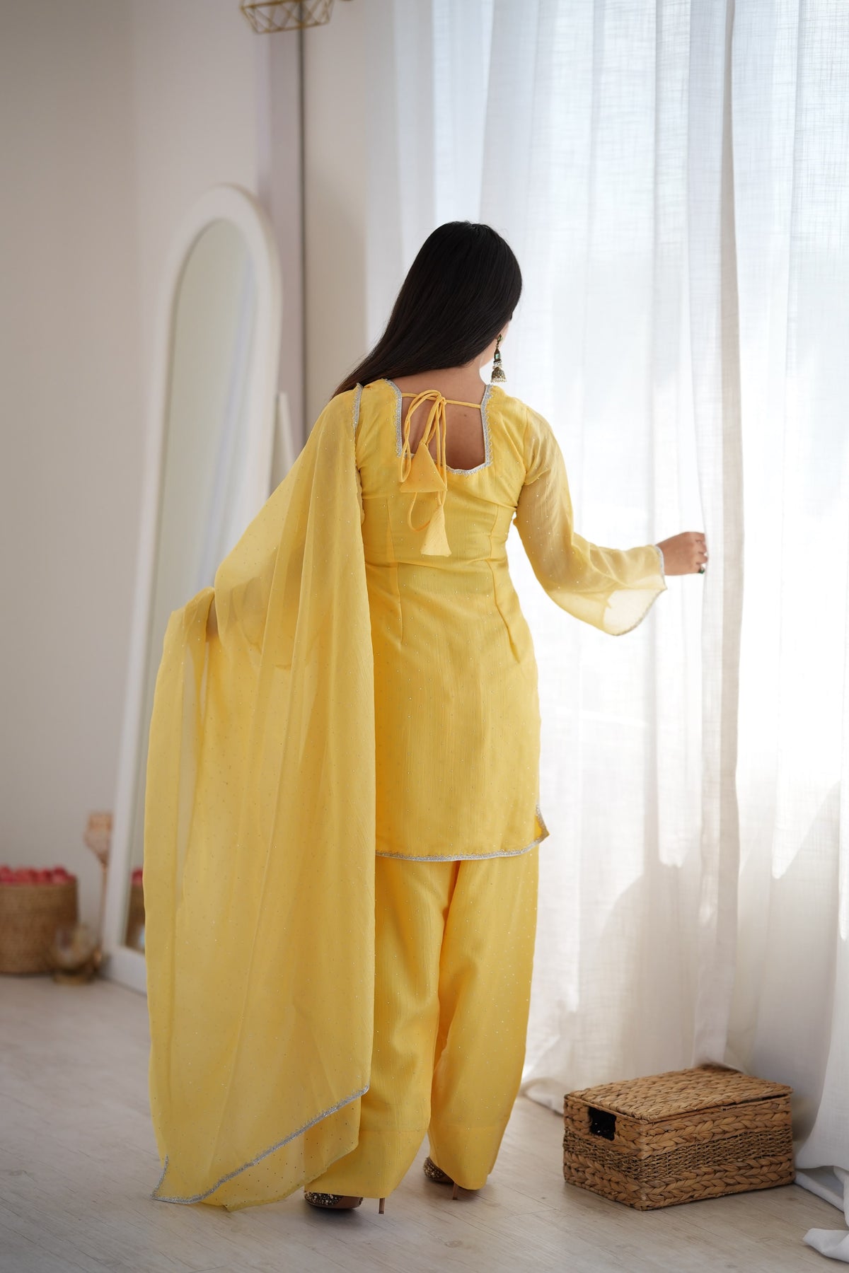 Designer Party Wear Look Crunchy Silk Top & Farshi Palazzo With Dupatta set