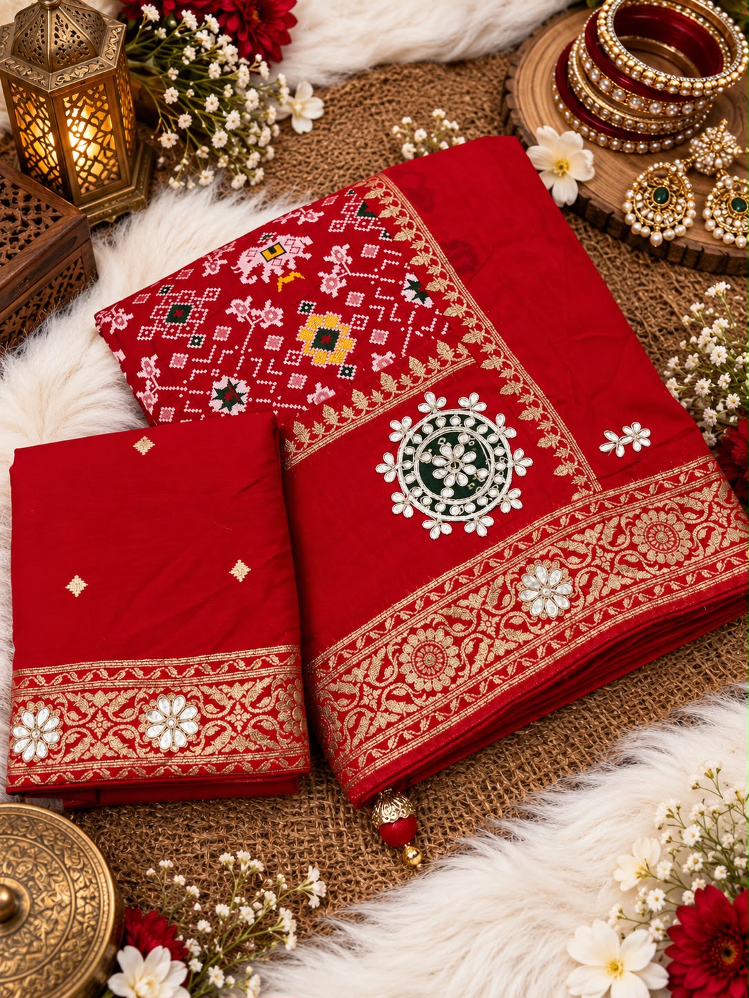 Red Color Saree with Unstitched Blouse