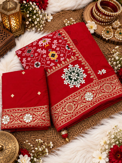 Red Color Saree with Unstitched Blouse