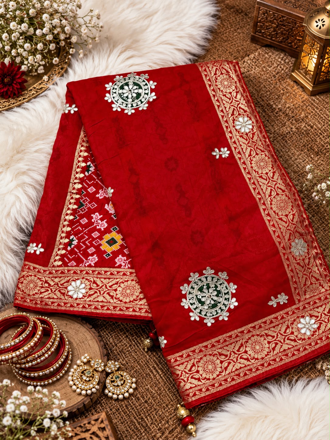 Red Color Saree with Unstitched Blouse