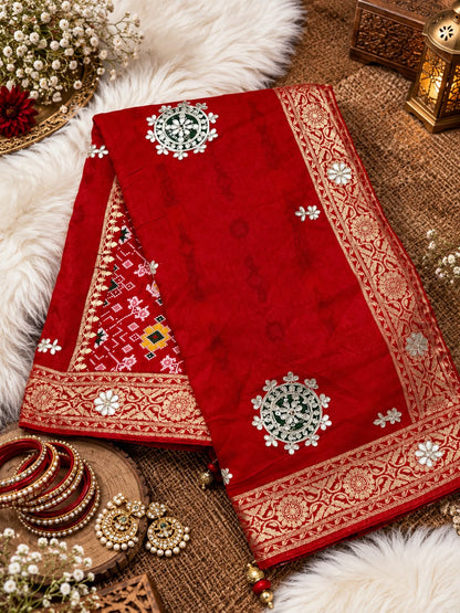 Red Color Saree with Unstitched Blouse