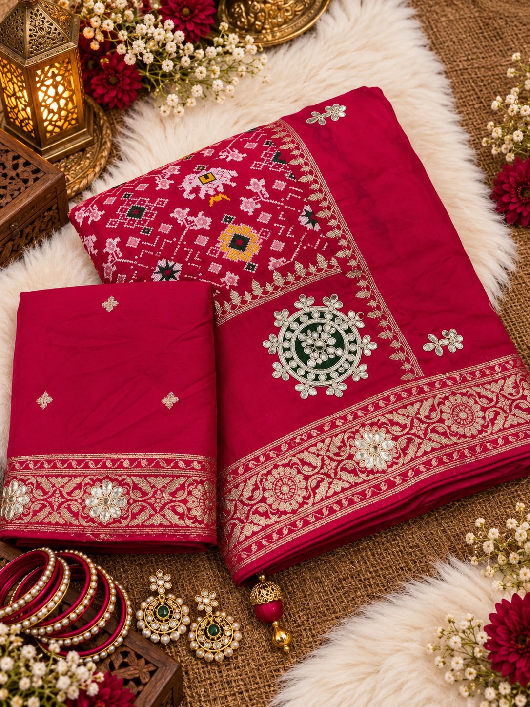 Rani Pink Color Saree with Unstitched Blouse