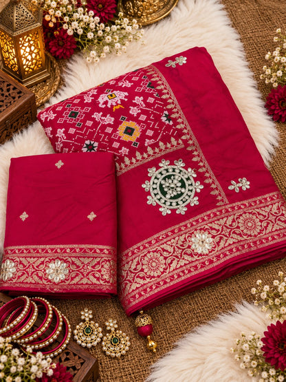 Rani Pink Color Saree with Unstitched Blouse