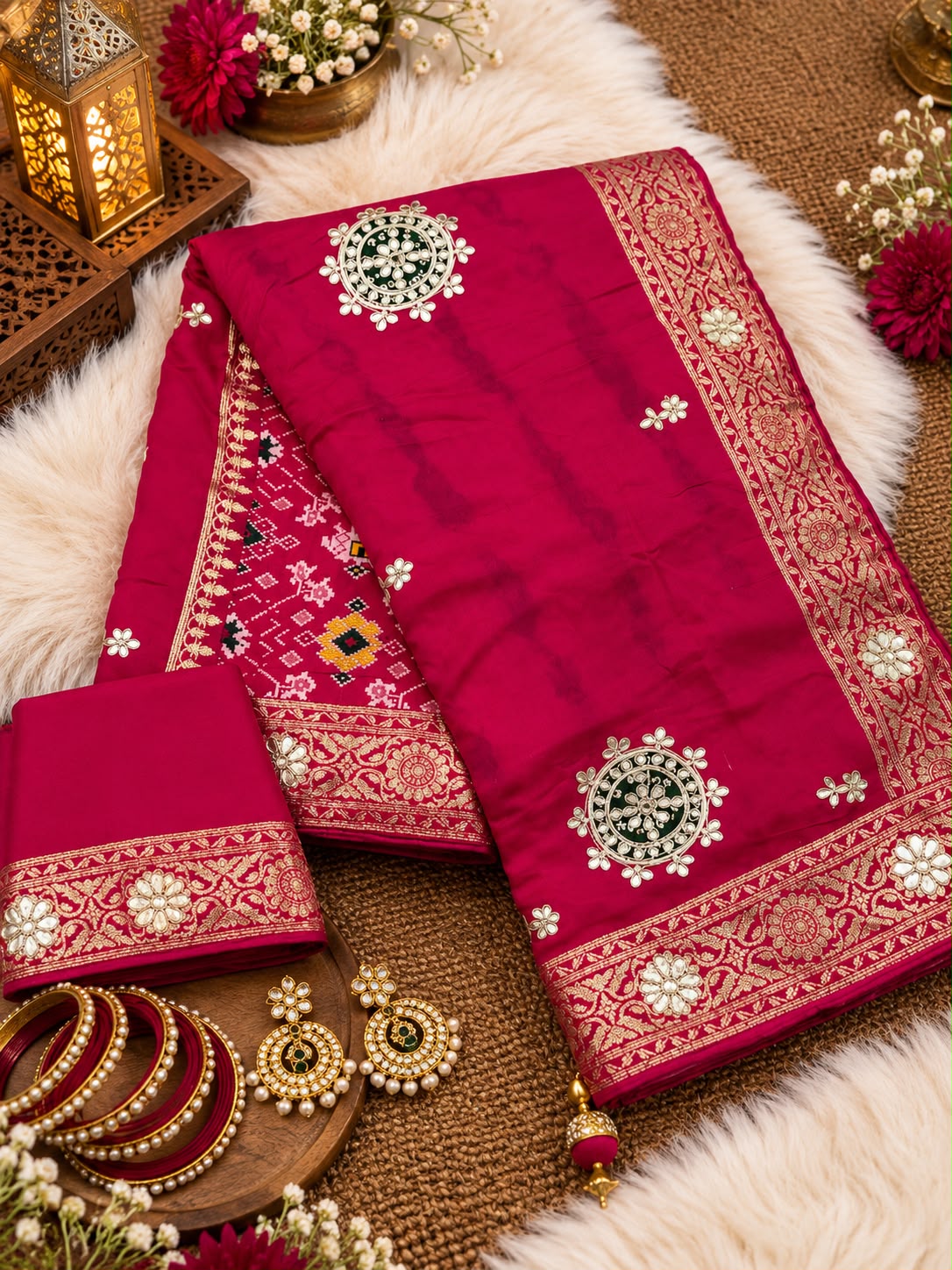 Rani Pink Color Saree with Unstitched Blouse