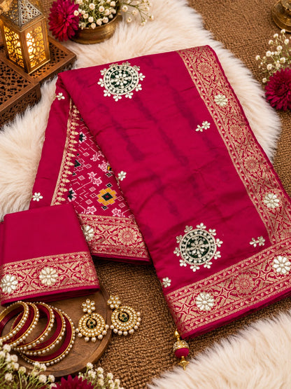 Rani Pink Color Saree with Unstitched Blouse
