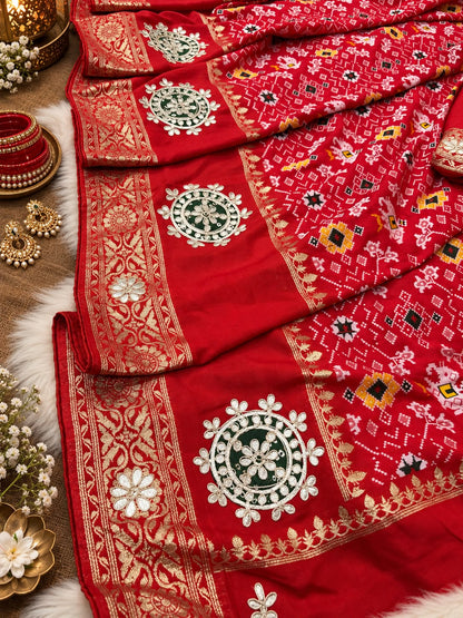 Red Color Saree with Unstitched Blouse