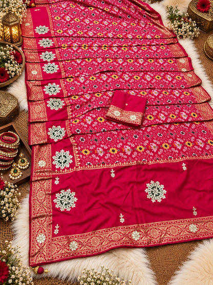 Rani Pink Color Saree with Unstitched Blouse
