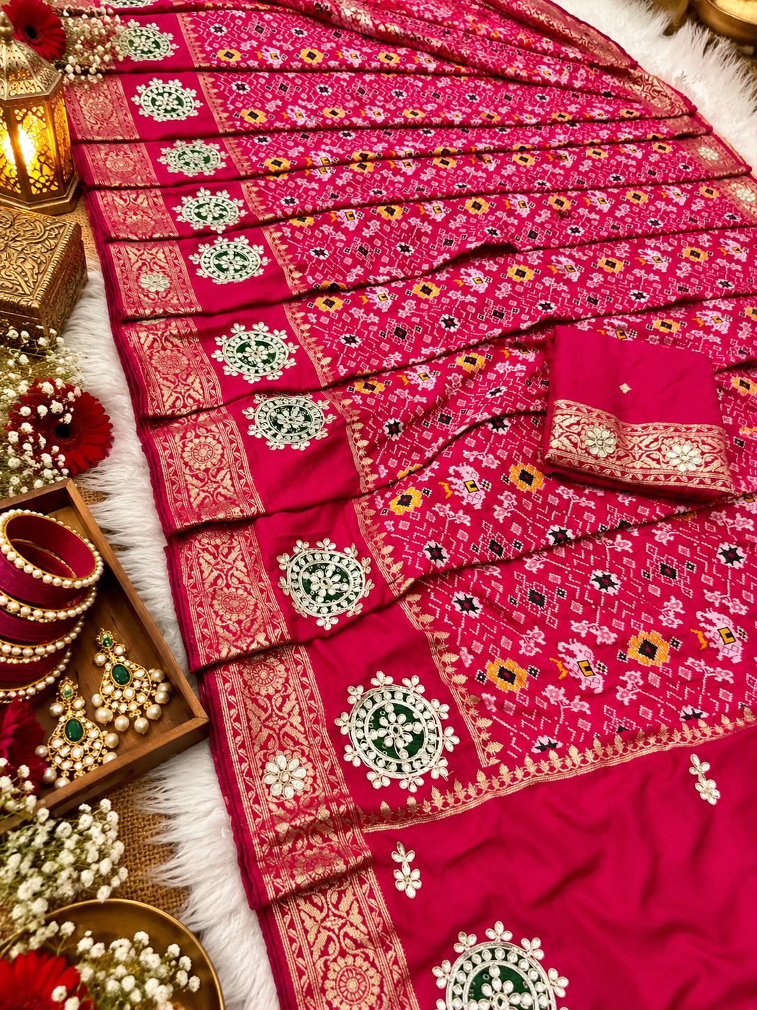 Rani Pink Color Saree with Unstitched Blouse