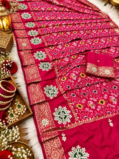Rani Pink Color Saree with Unstitched Blouse