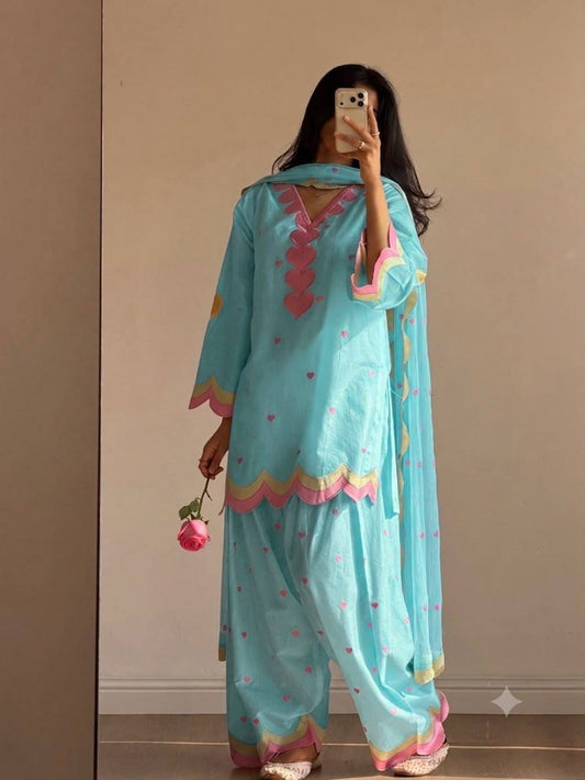 DESIGNER EMBROIDERED WORKED TOP SALWAAR WITH DUPATTA