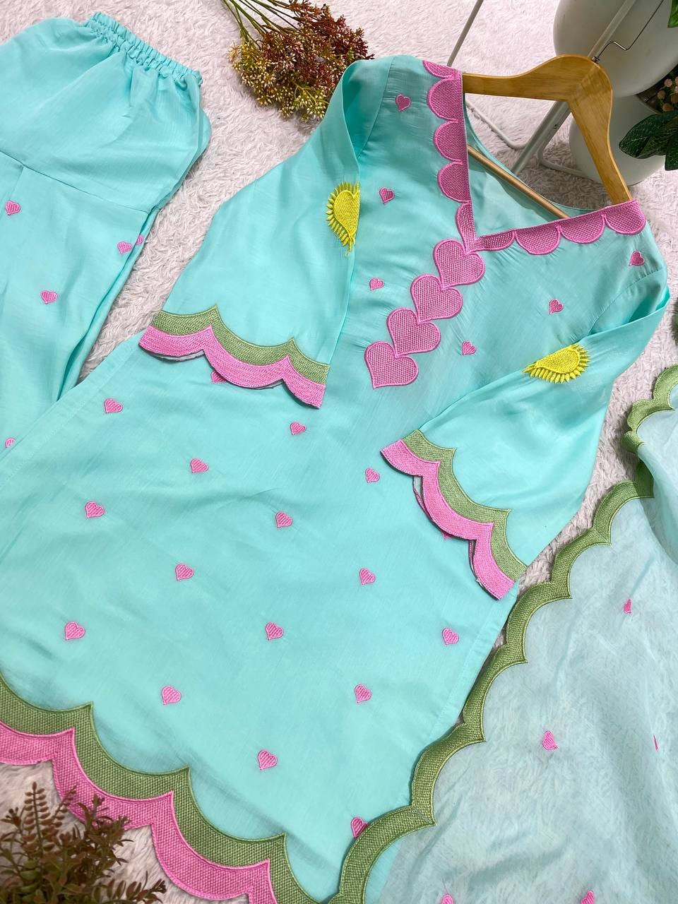 DESIGNER EMBROIDERED WORKED TOP SALWAAR WITH DUPATTA
