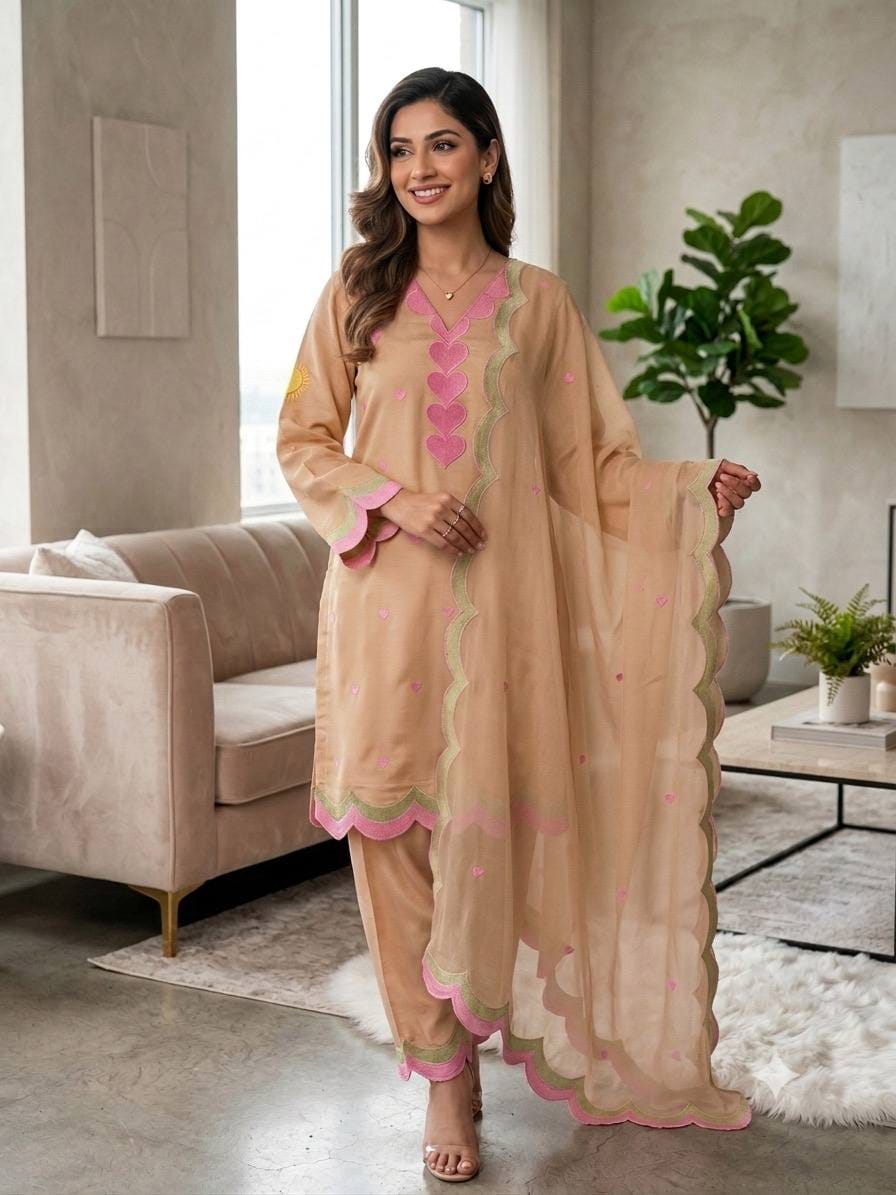 DESIGNER EMBROIDERED WORKED TOP SALWAAR WITH DUPATTA