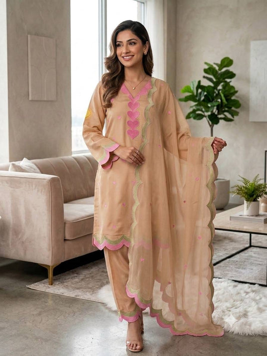 DESIGNER EMBROIDERED WORKED TOP SALWAAR WITH DUPATTA
