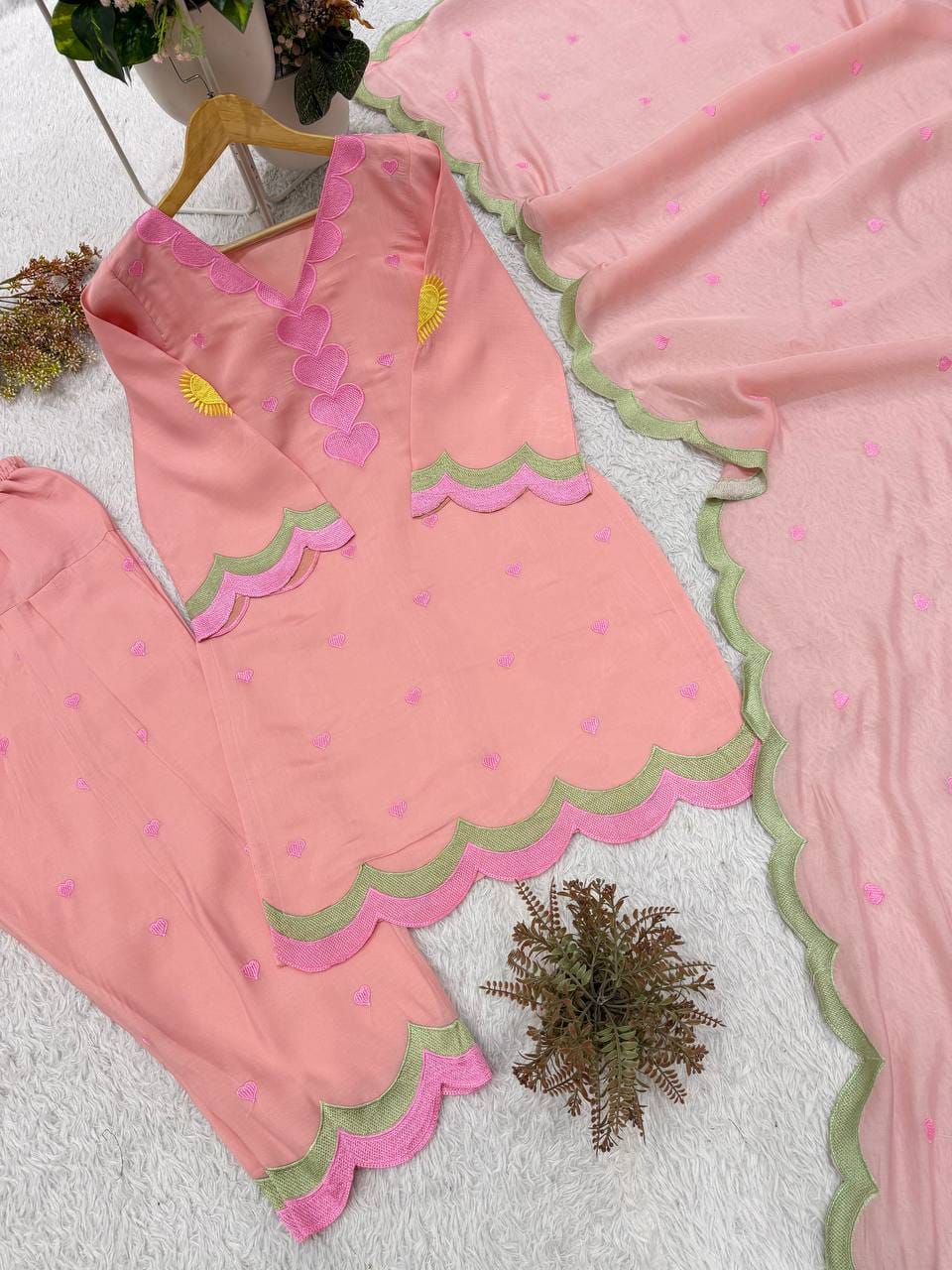 DESIGNER EMBROIDERED WORKED TOP SALWAAR WITH DUPATTA