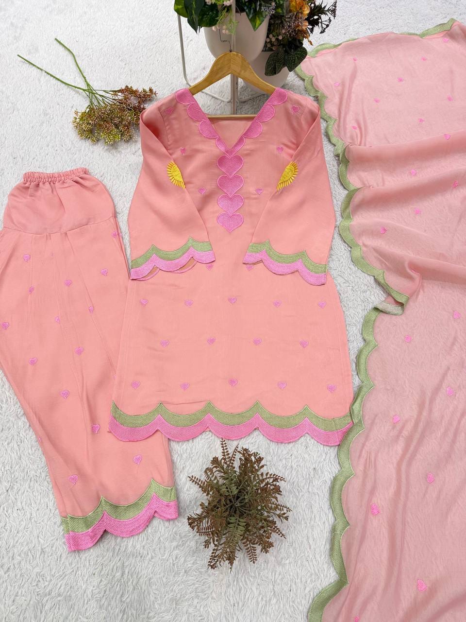 DESIGNER EMBROIDERED WORKED TOP SALWAAR WITH DUPATTA
