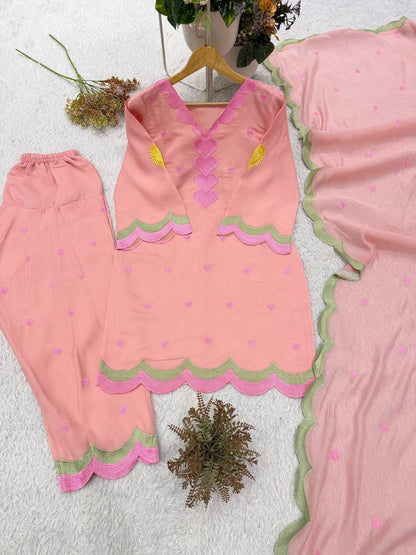 DESIGNER EMBROIDERED WORKED TOP SALWAAR WITH DUPATTA