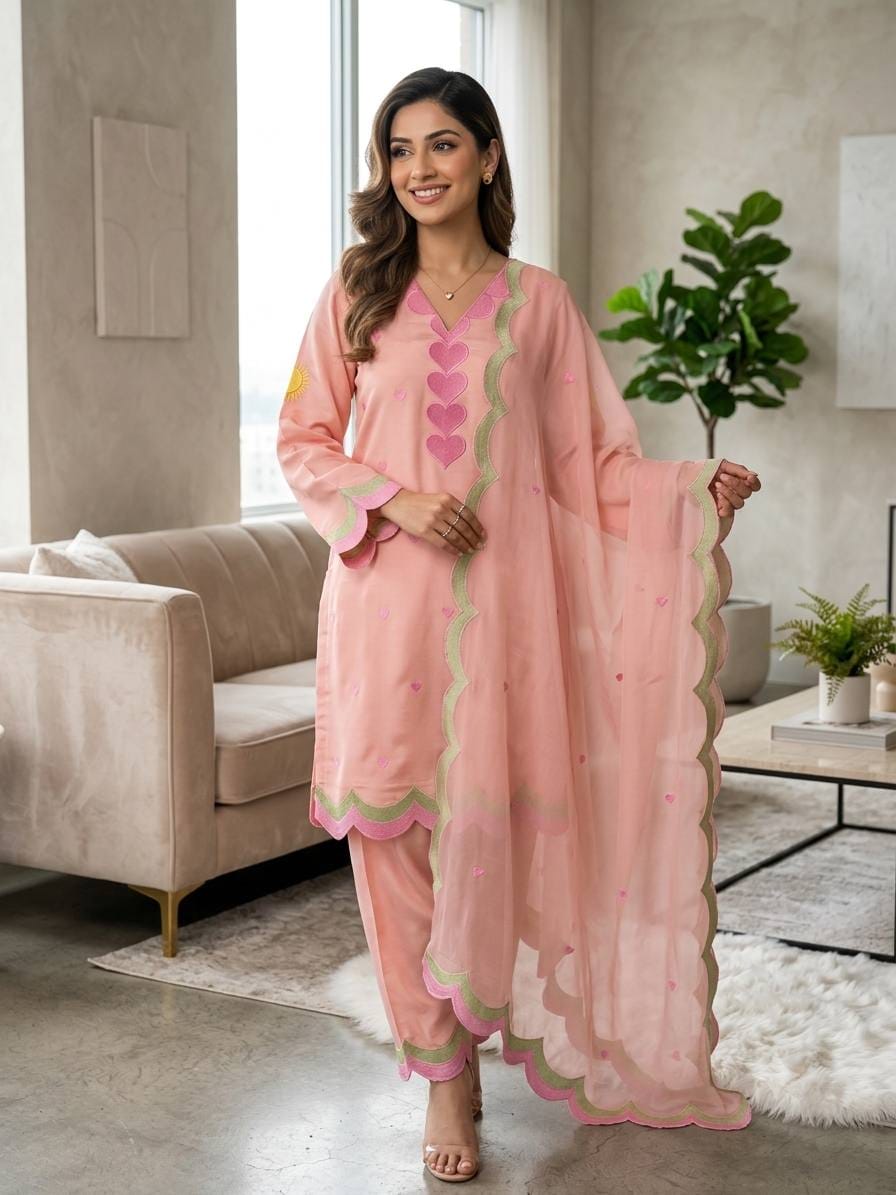 DESIGNER EMBROIDERED WORKED TOP SALWAAR WITH DUPATTA