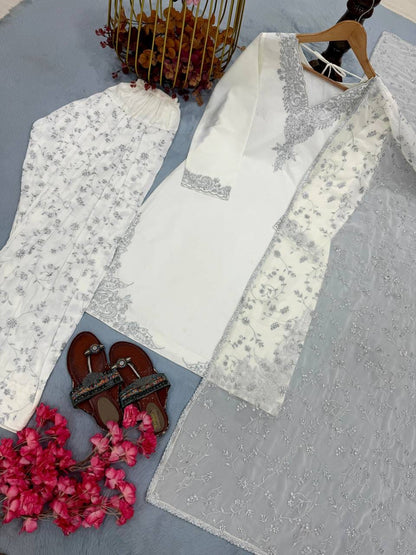 Designer Party Wear Look Pur Natural Crepe Top & Farshi Palazzo With Dupatta set
