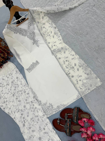 Designer Party Wear Look Pur Natural Crepe Top & Farshi Palazzo With Dupatta set